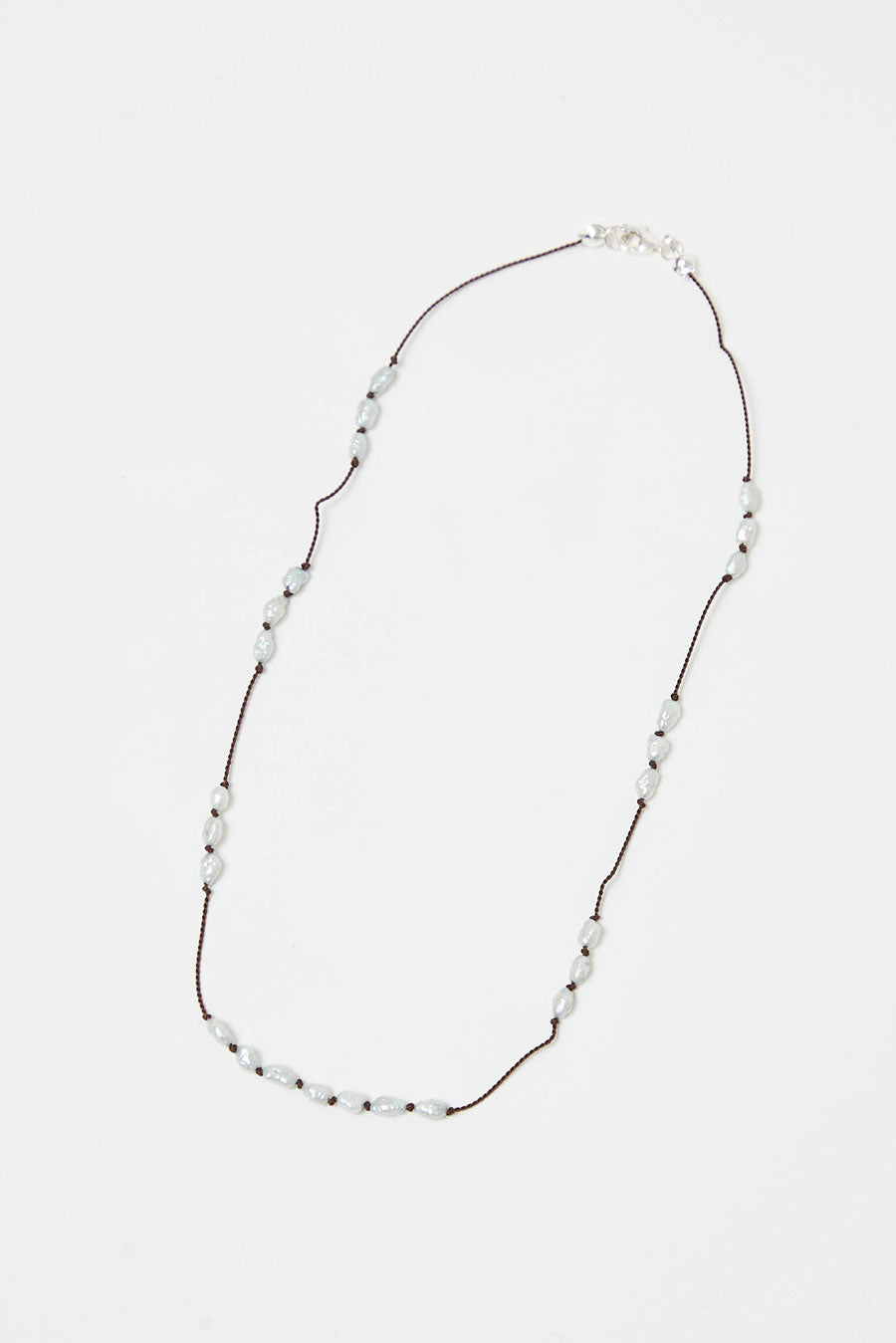 Berni Paper Moon Necklace in Baroque Blue Pearl and Chocolate Silk