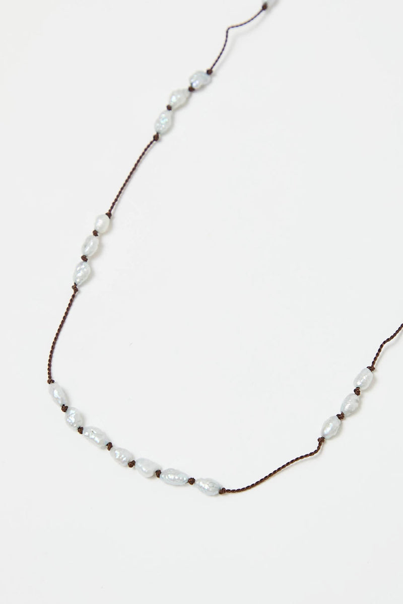 Berni Paper Moon Necklace in Baroque Blue Pearl and Chocolate Silk