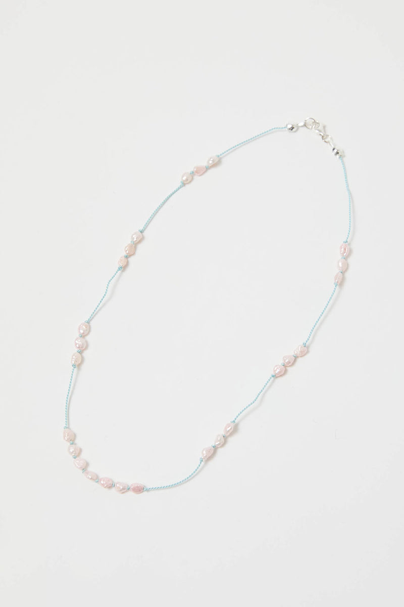 Berni Paper Moon Necklace in Baroque Pink Pearl and Sky Silk