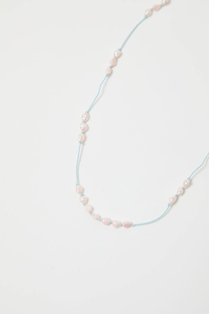 Berni Paper Moon Necklace in Baroque Pink Pearl and Sky Silk