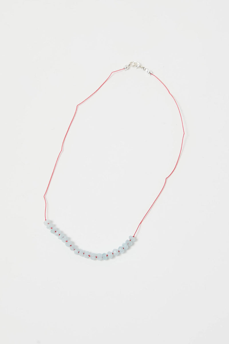 Berni Sun Glint Necklace in Faceted Aquamarine and Coral Silk