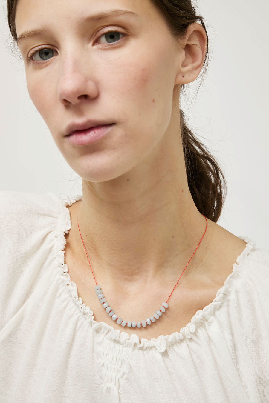 Berni Sun Glint Necklace in Faceted Aquamarine and Coral Silk