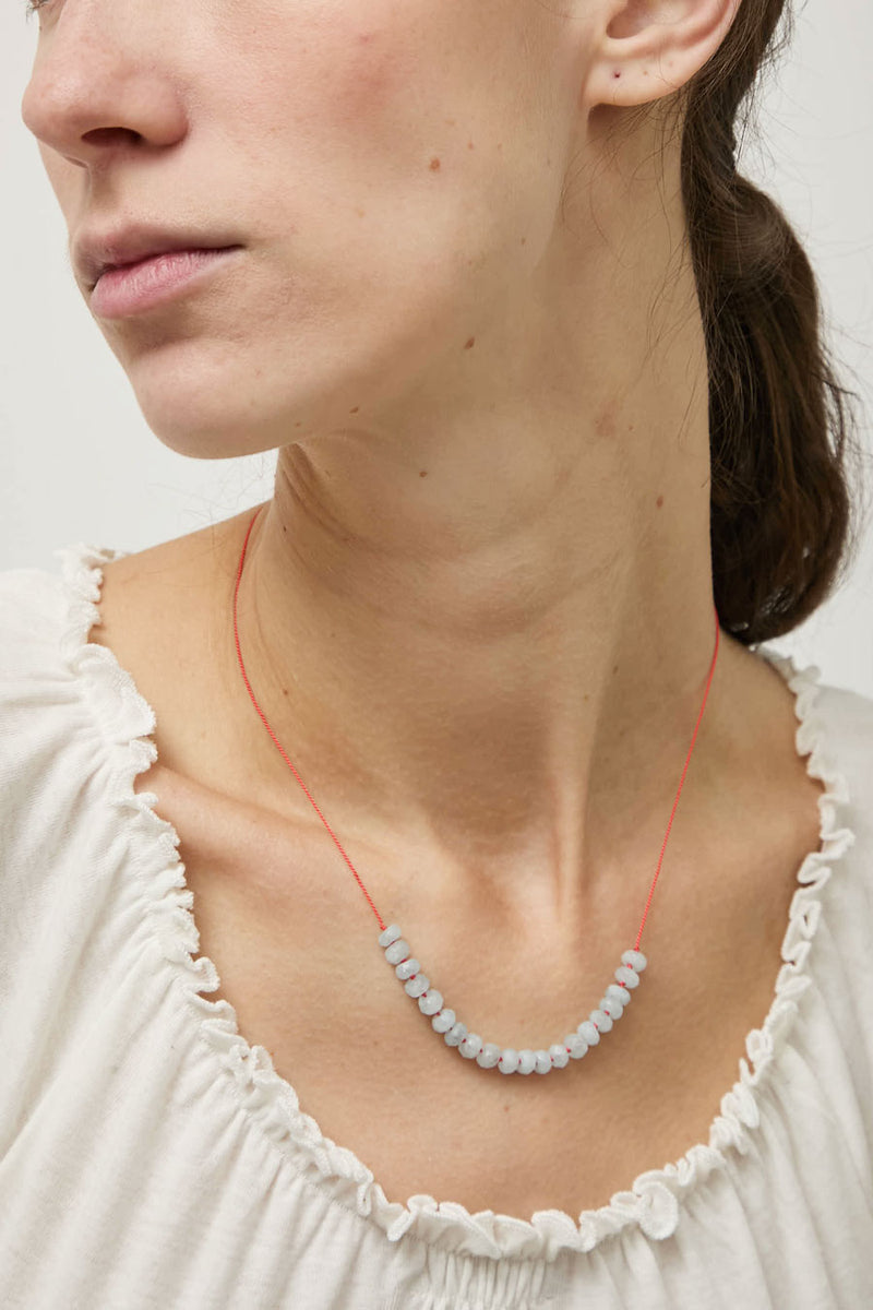 Berni Sun Glint Necklace in Faceted Aquamarine and Coral Silk