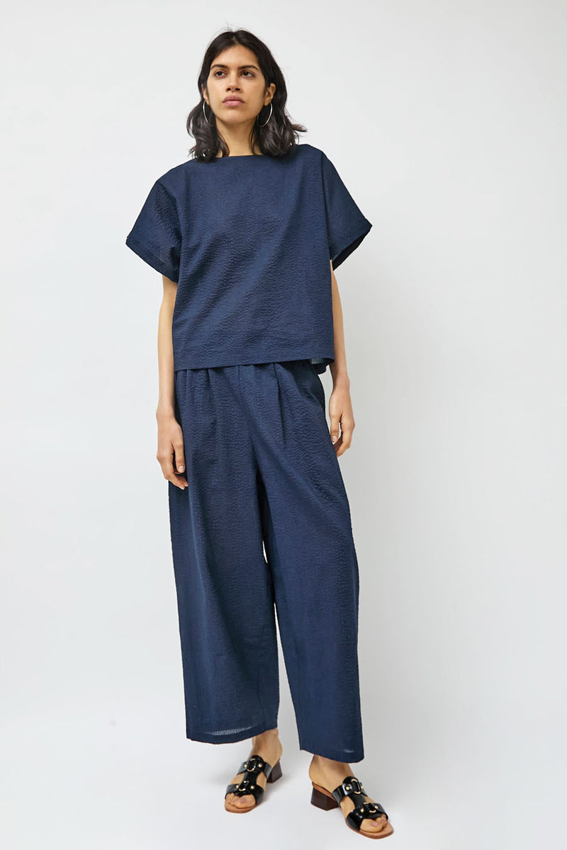 Black Crane Boxed Top in Navy