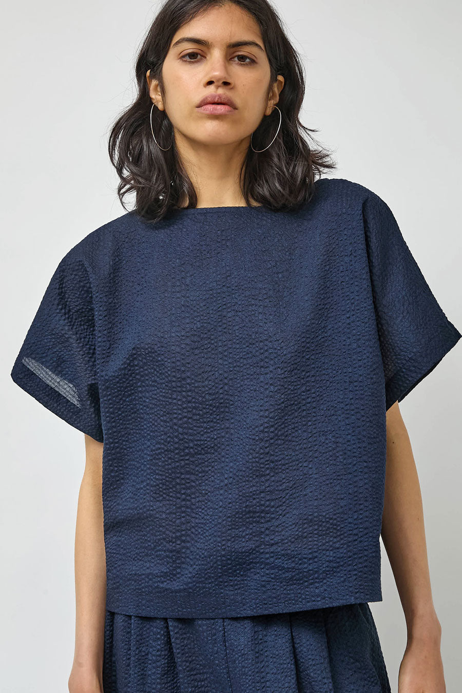 Black Crane Boxed Top in Navy