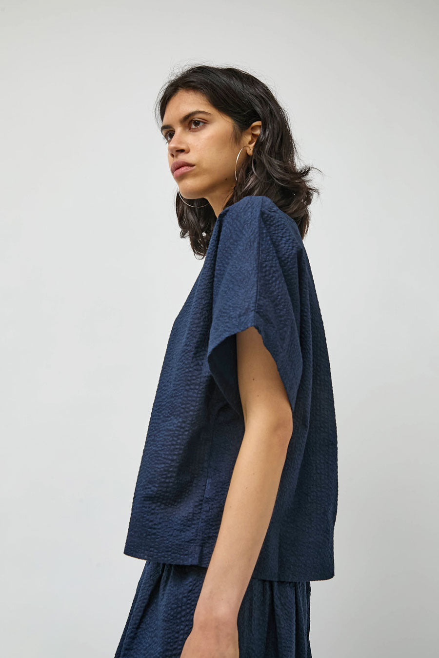 Black Crane Boxed Top in Navy