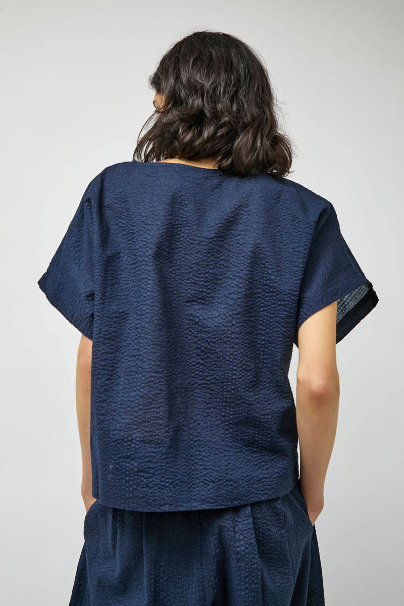 Black Crane Boxed Top in Navy