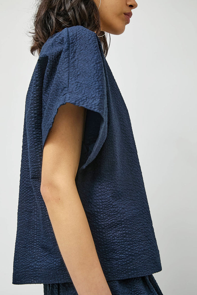 Black Crane Boxed Top in Navy