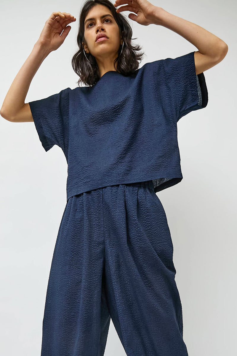 Black Crane Boxed Top in Navy