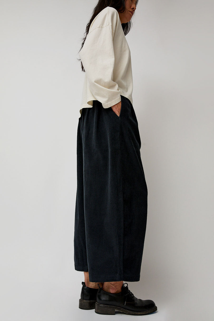 Black Crane Corduroy Unisex Wide Pants in Dark Grey