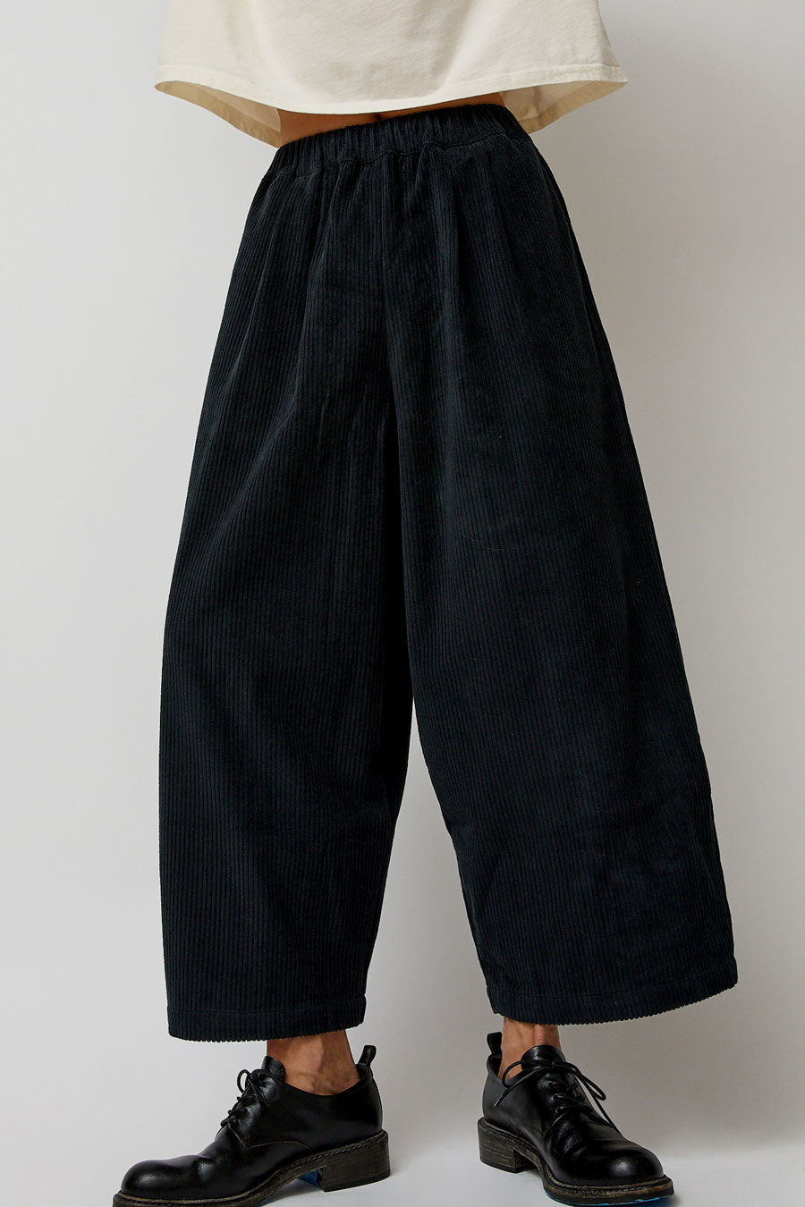 Black Crane Corduroy Unisex Wide Pants in Dark Grey