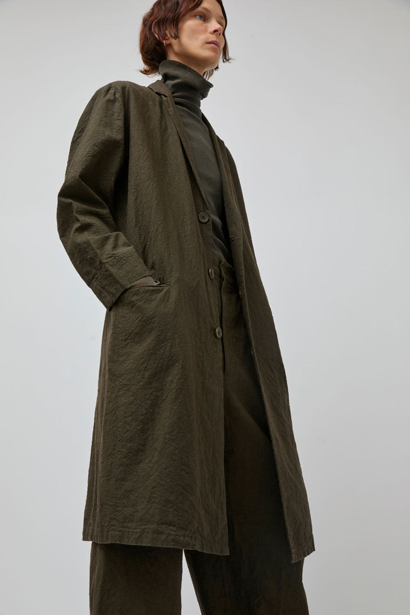 Black Crane Crinkled Coat in Charcoal