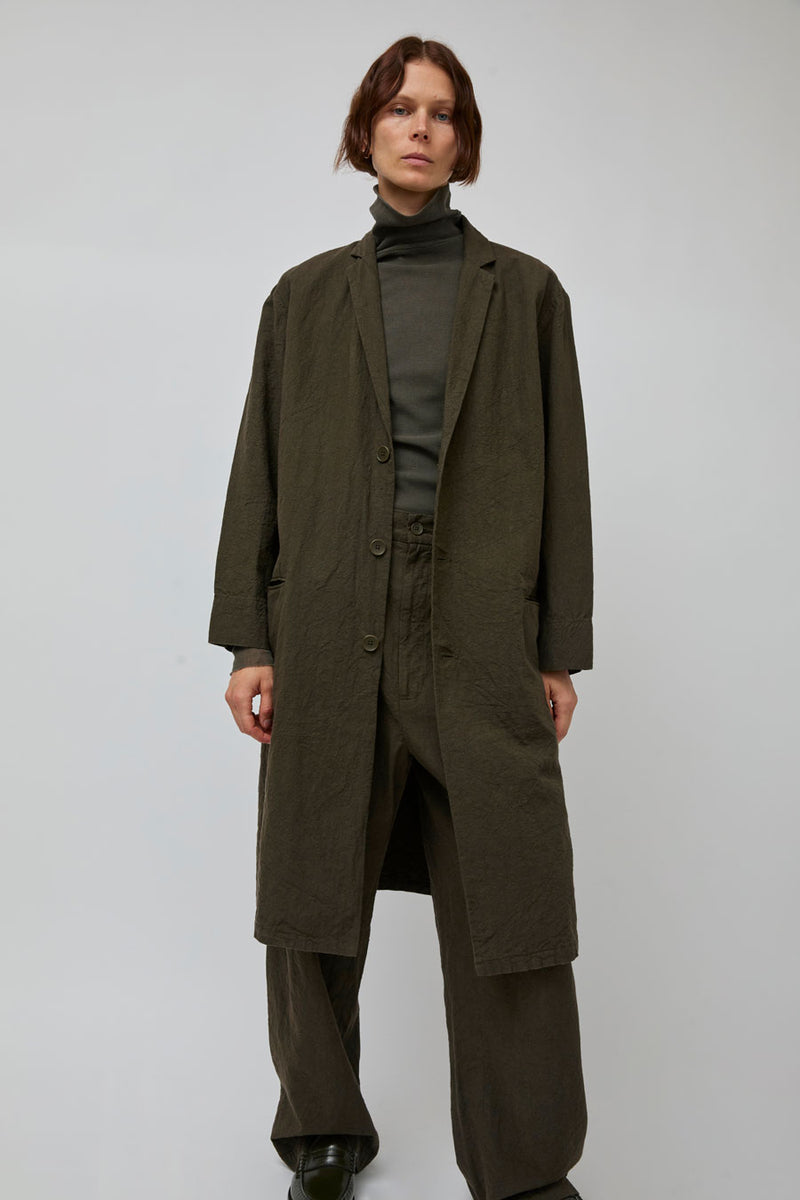 Black Crane Crinkled Coat in Charcoal