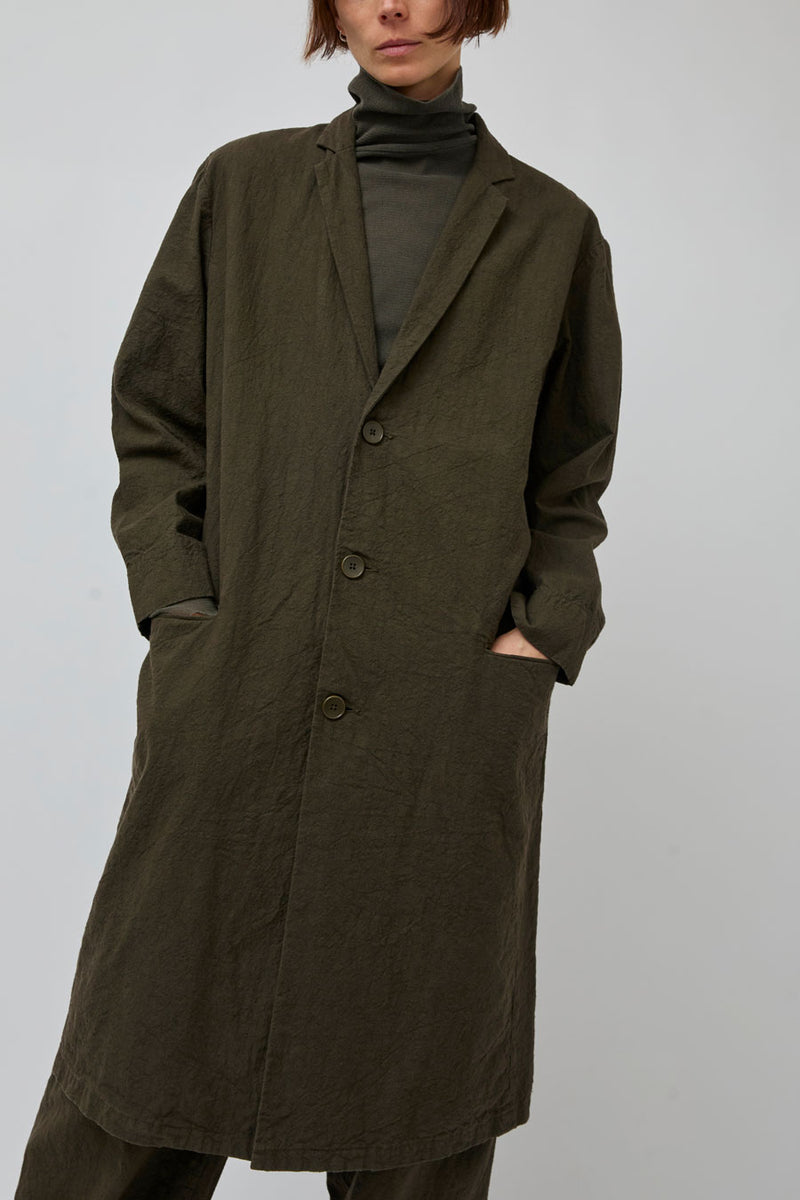 Black Crane Crinkled Coat in Charcoal