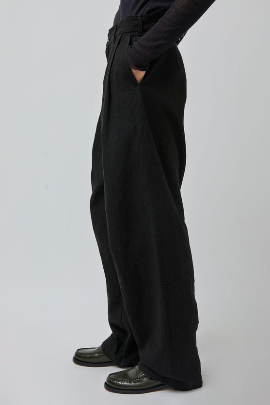 Black Crane Crinkled Trousers in Black