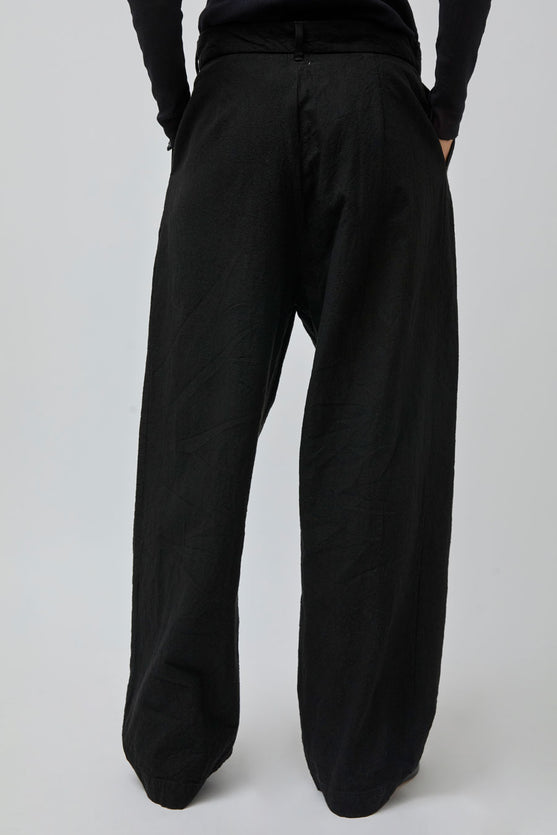 Black Crane Crinkled Trousers in Black