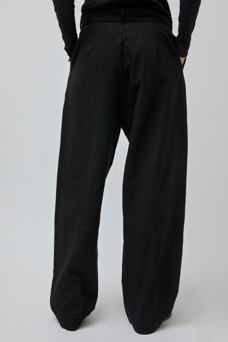 Black Crane Crinkled Trousers in Black