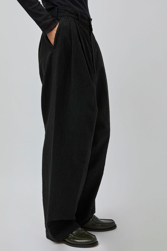 Black Crane Crinkled Trousers in Black