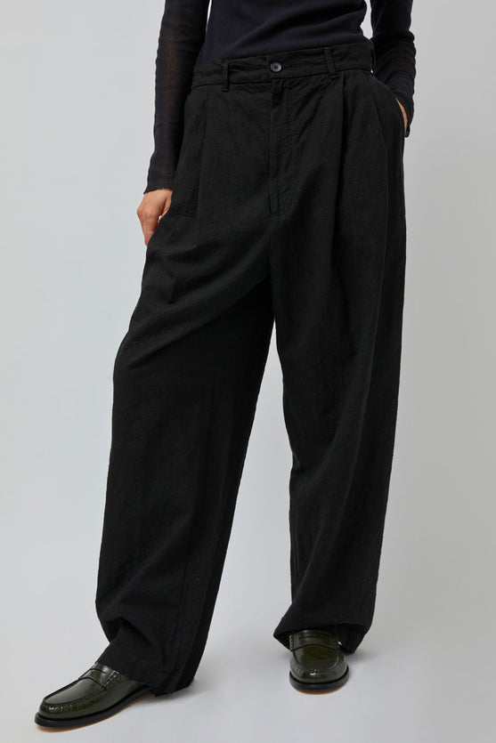 Black Crane Crinkled Trousers in Black