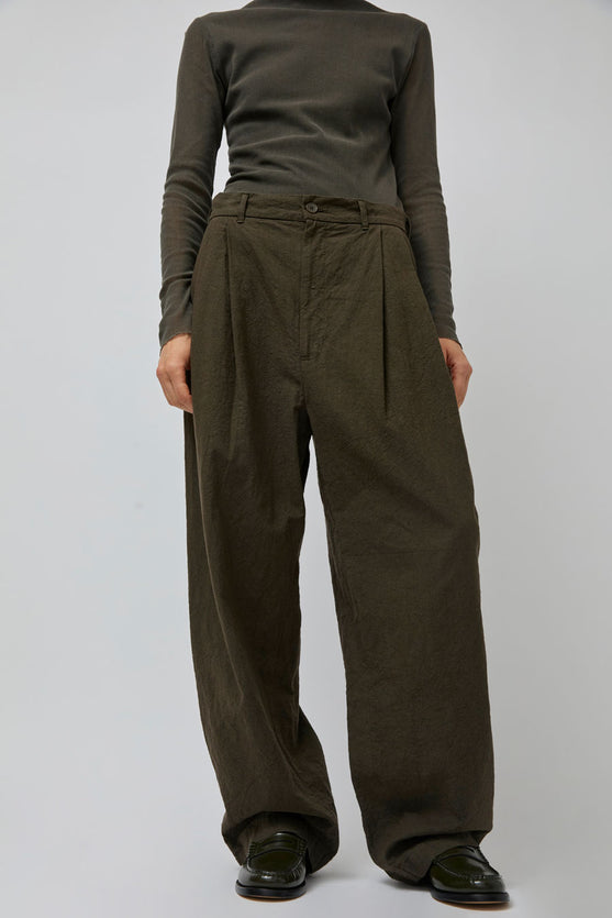 Black Crane Crinkled Trousers in Charcoal
