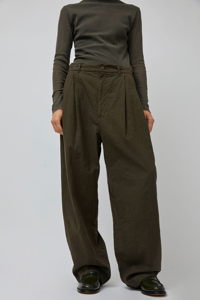 Black Crane Crinkled Trousers in Charcoal