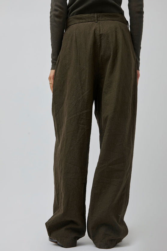Black Crane Crinkled Trousers in Charcoal