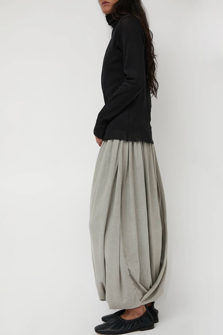 Black Crane Double Layered Drapy Skirt in Limestone
