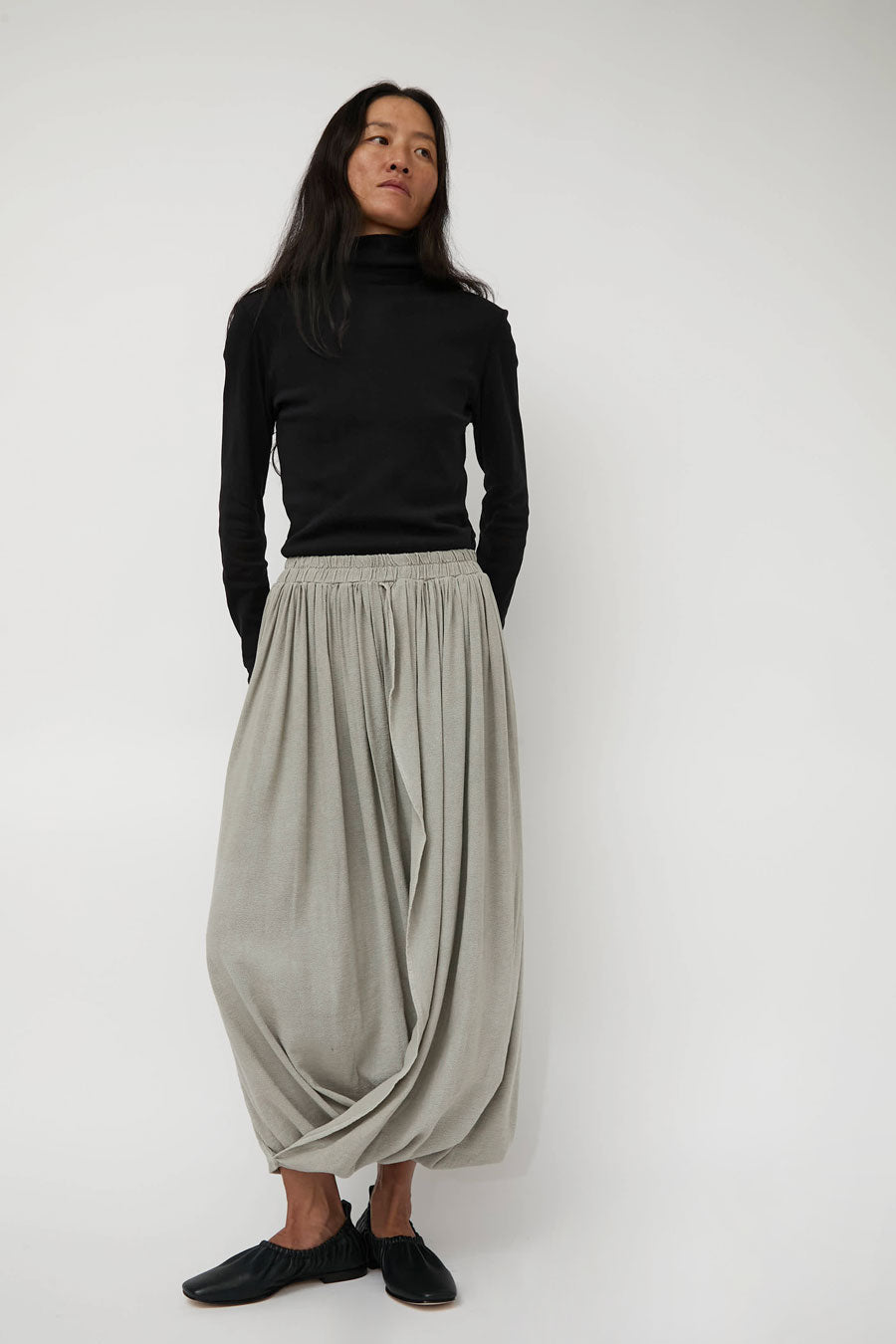 Black Crane Double Layered Drapy Skirt in Limestone