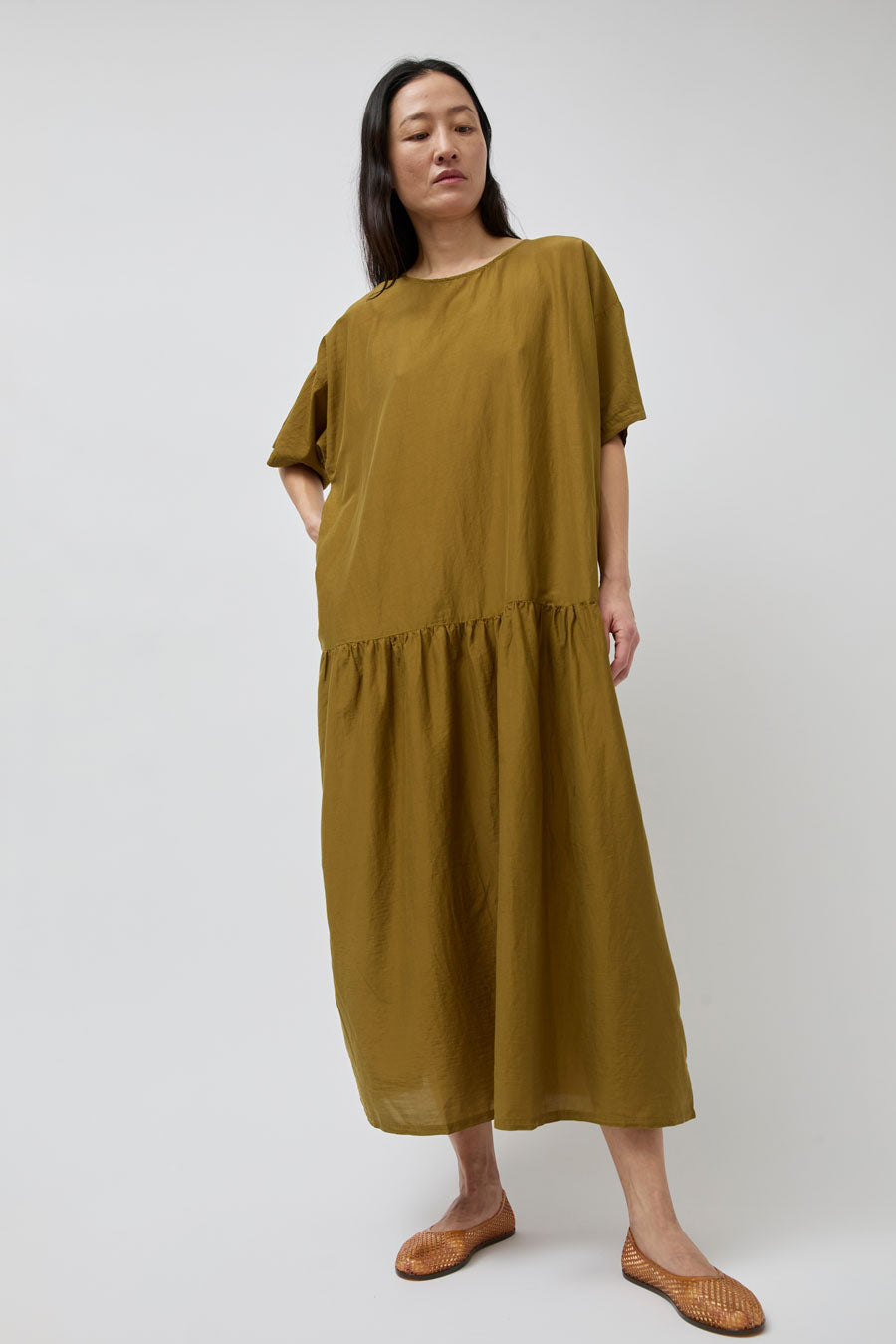 Black Crane Easy Dress in Dark Olive