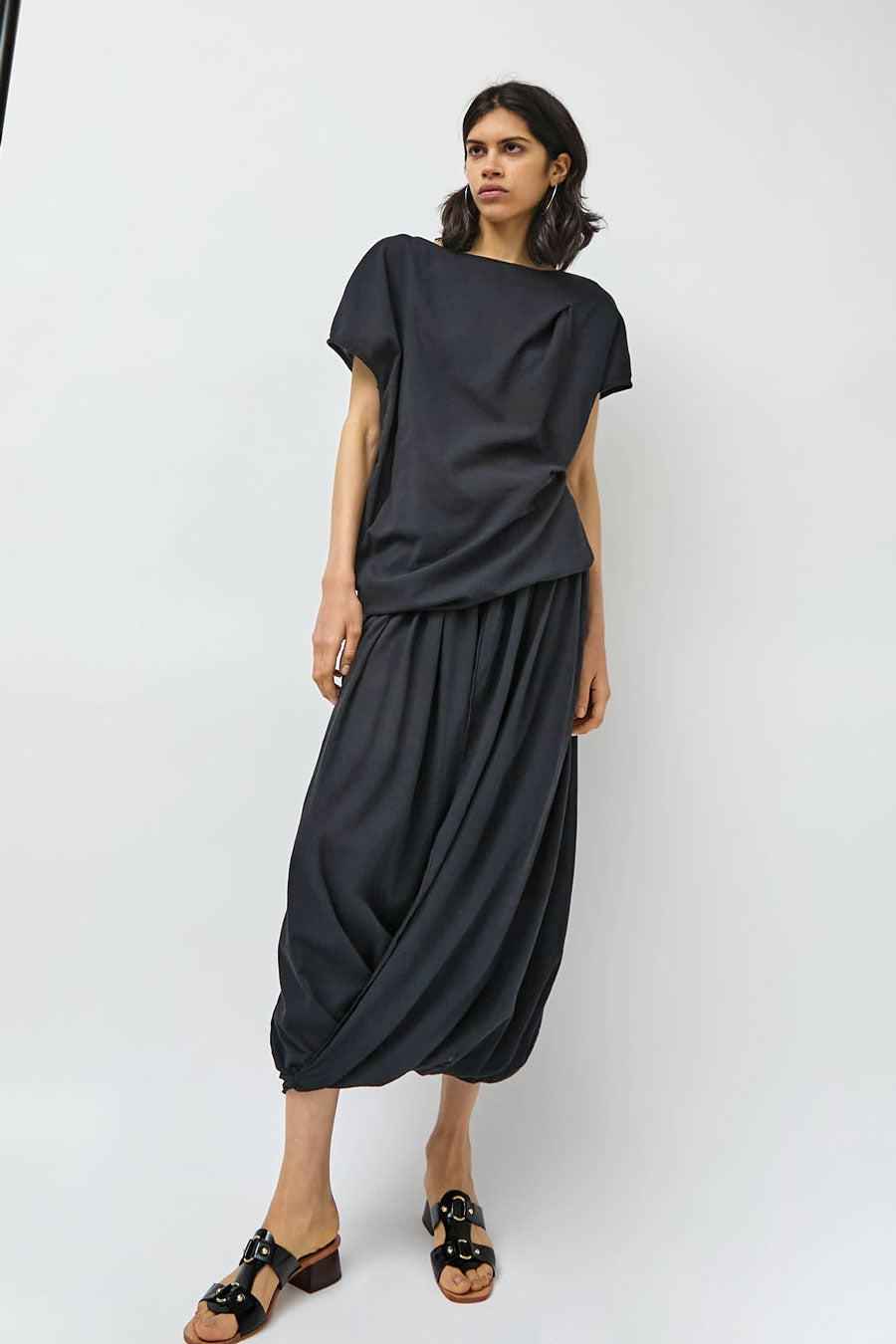 Black Crane Greek Column Skirt in Sumi Black