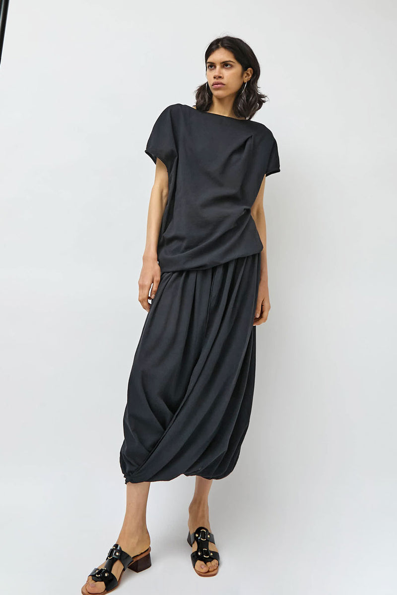 Black Crane Greek Column Skirt in Sumi Black