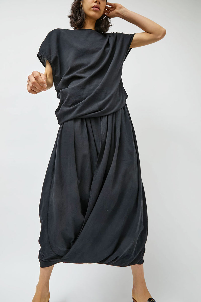 Black Crane Greek Column Skirt in Sumi Black