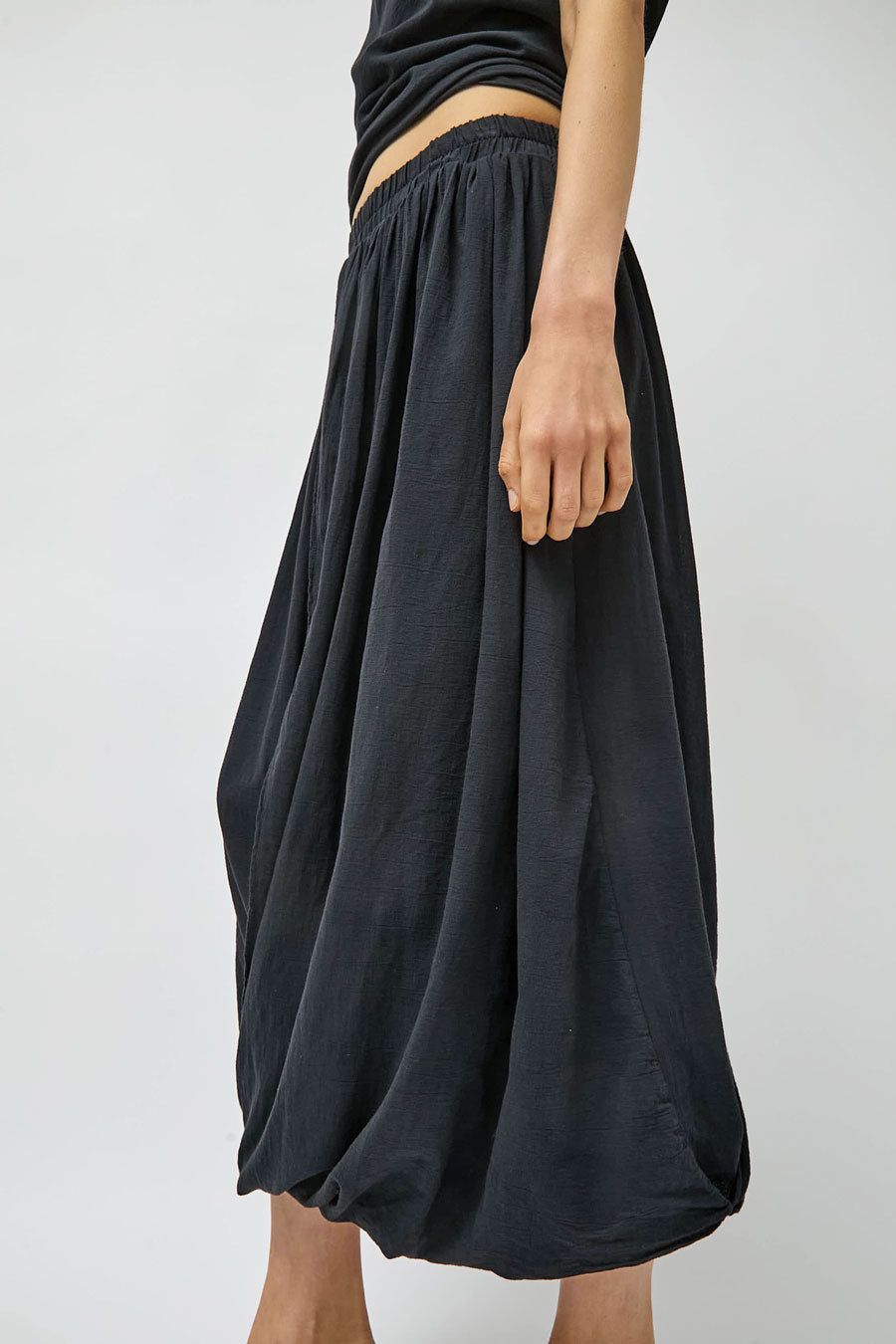 Black Crane Greek Column Skirt in Sumi Black