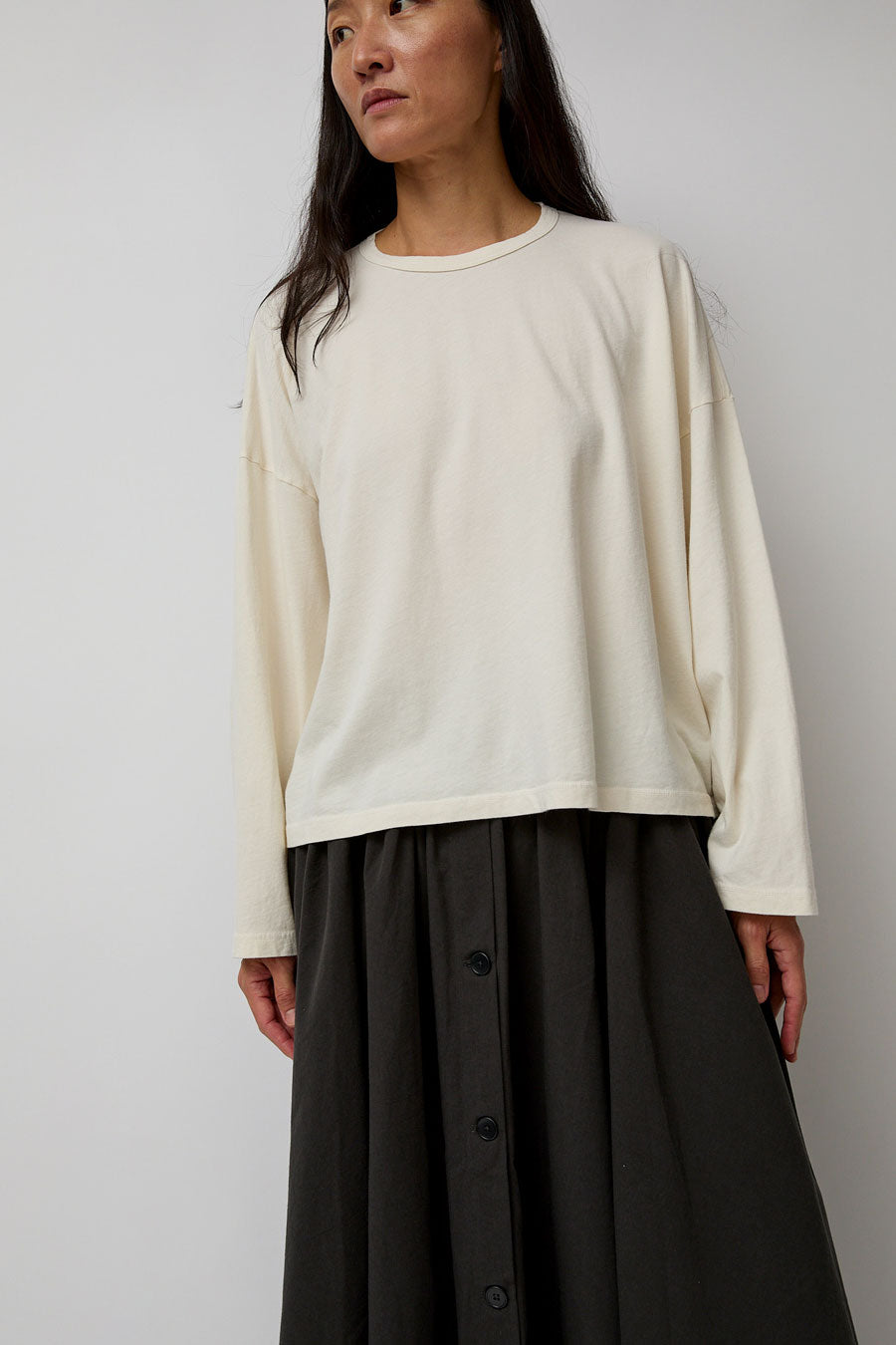 Black Crane Loose Long Sleeve Tee in Ivory