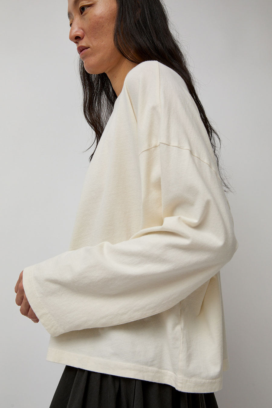 Black Crane Loose Long Sleeve Tee in Ivory