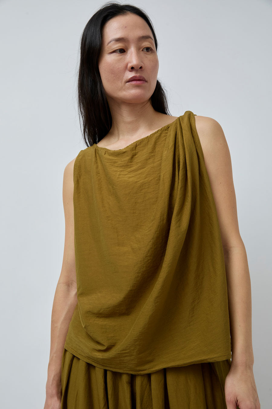 Black Crane Twisted Tank Top in Dark Olive
