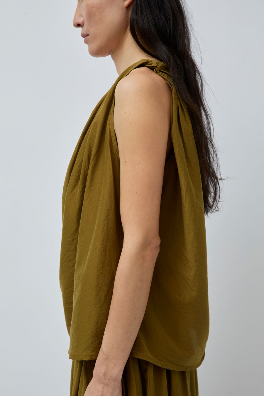 Black Crane Twisted Tank Top in Dark Olive