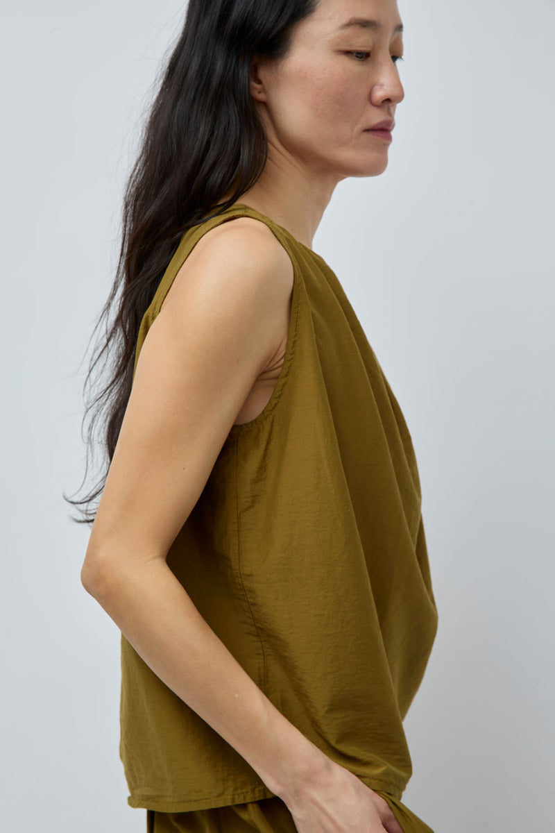 Black Crane Twisted Tank Top in Dark Olive