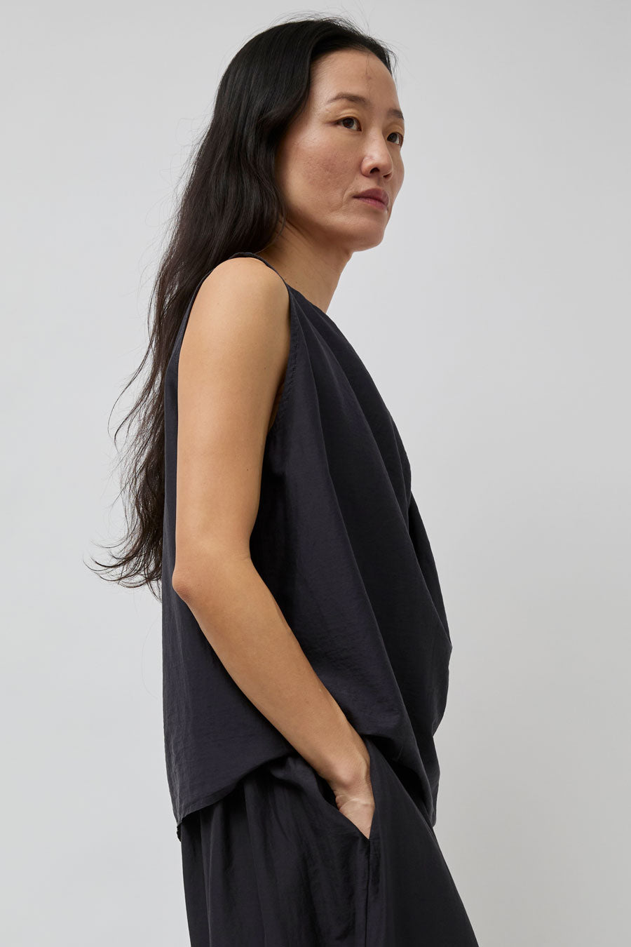 Black Crane Twisted Tank Top in Faded Black