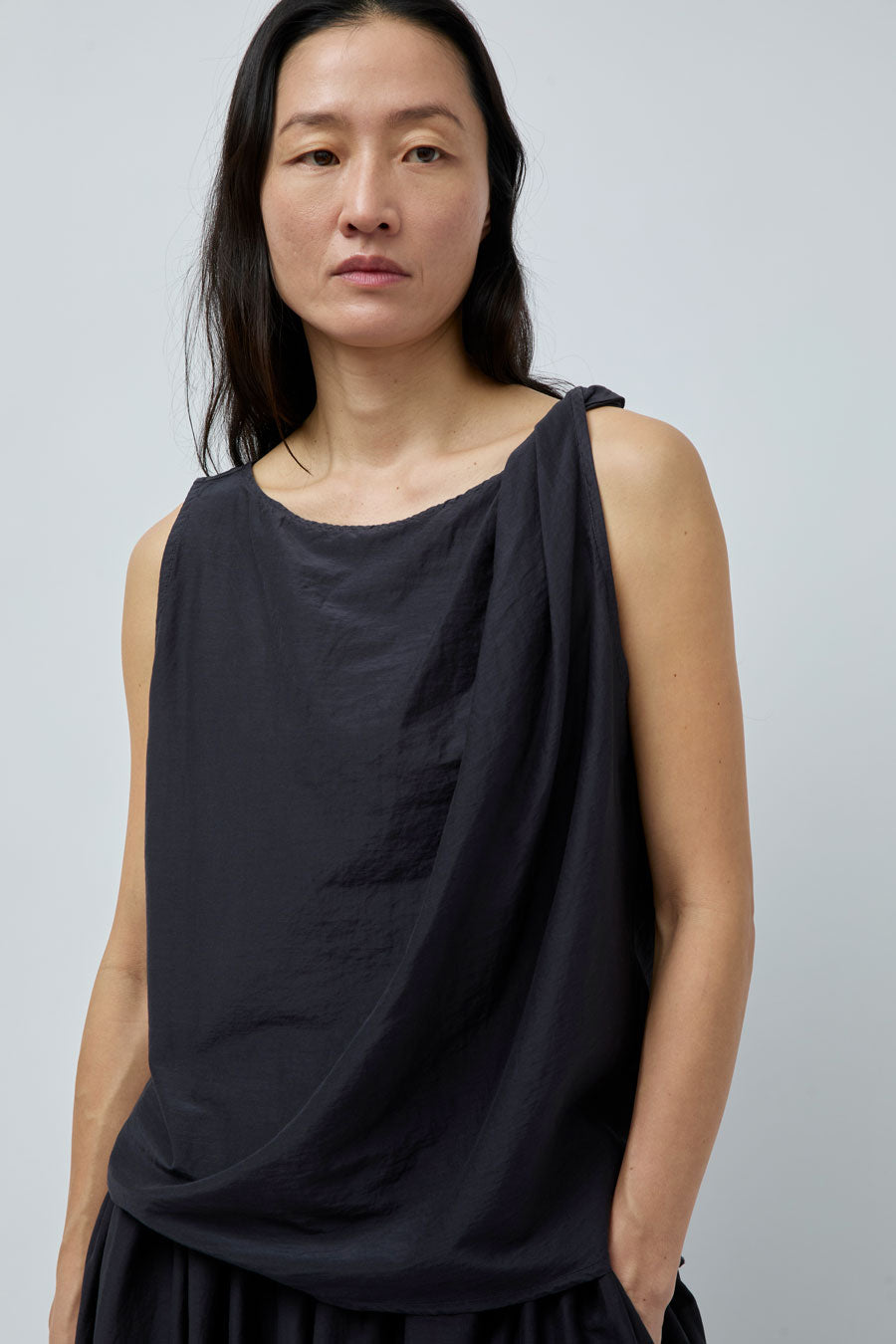 Black Crane Twisted Tank Top in Faded Black