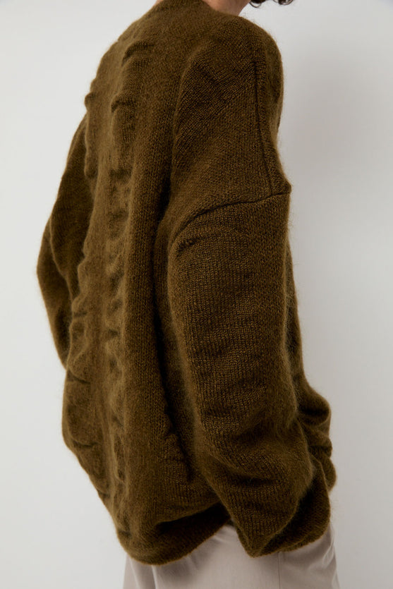 Black Crane Waterfall Sweater in Dark Olive