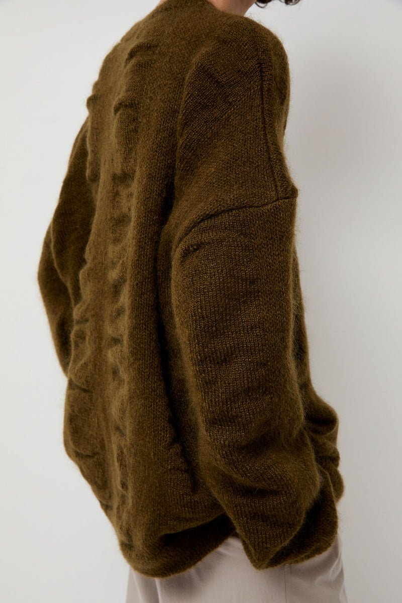 Black Crane Waterfall Sweater in Dark Olive