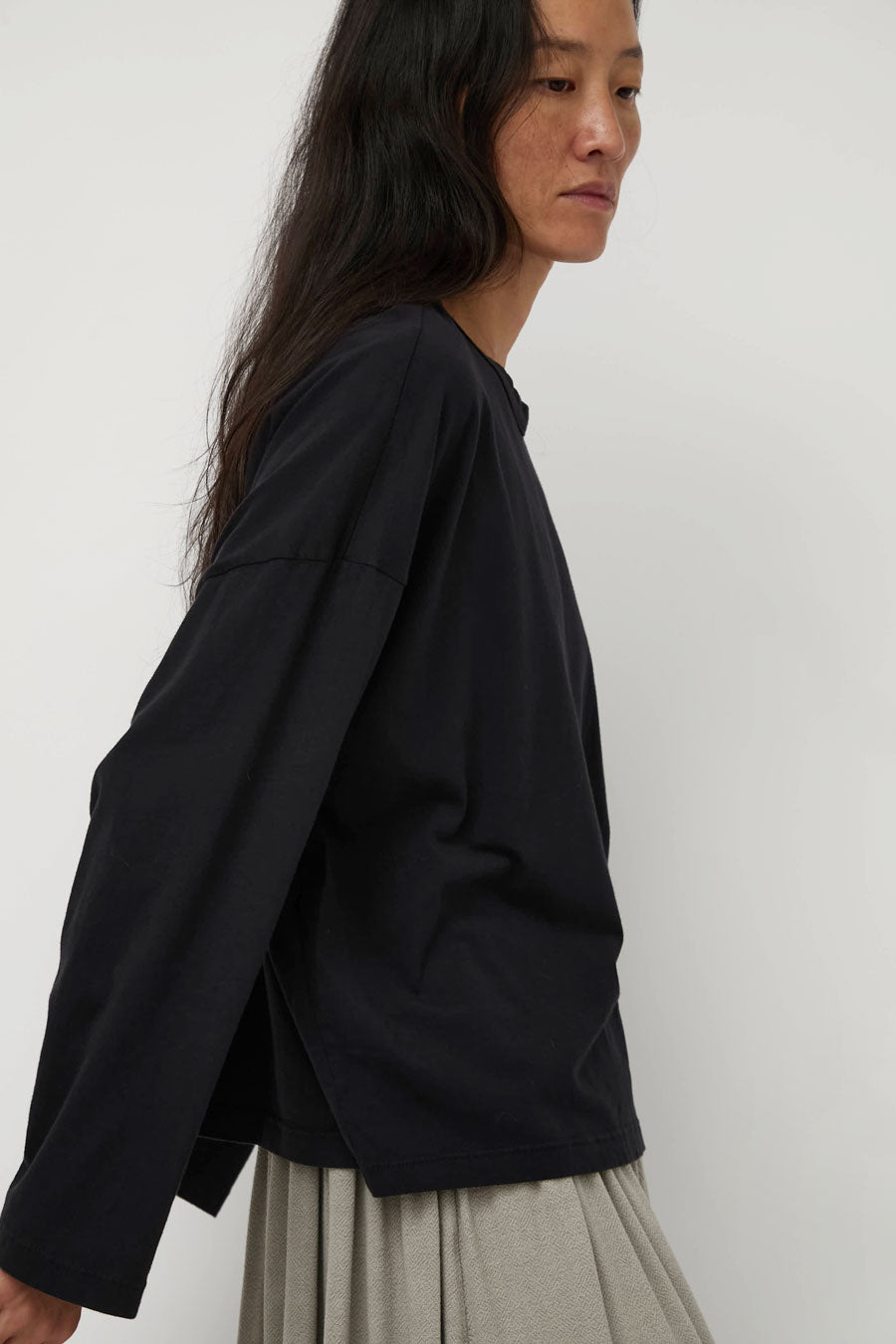 Black Crane Wide Long Sleeve Tee in Black