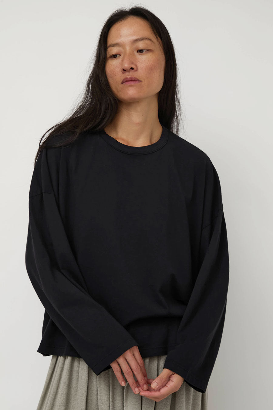 Black Crane Wide Long Sleeve Tee in Black