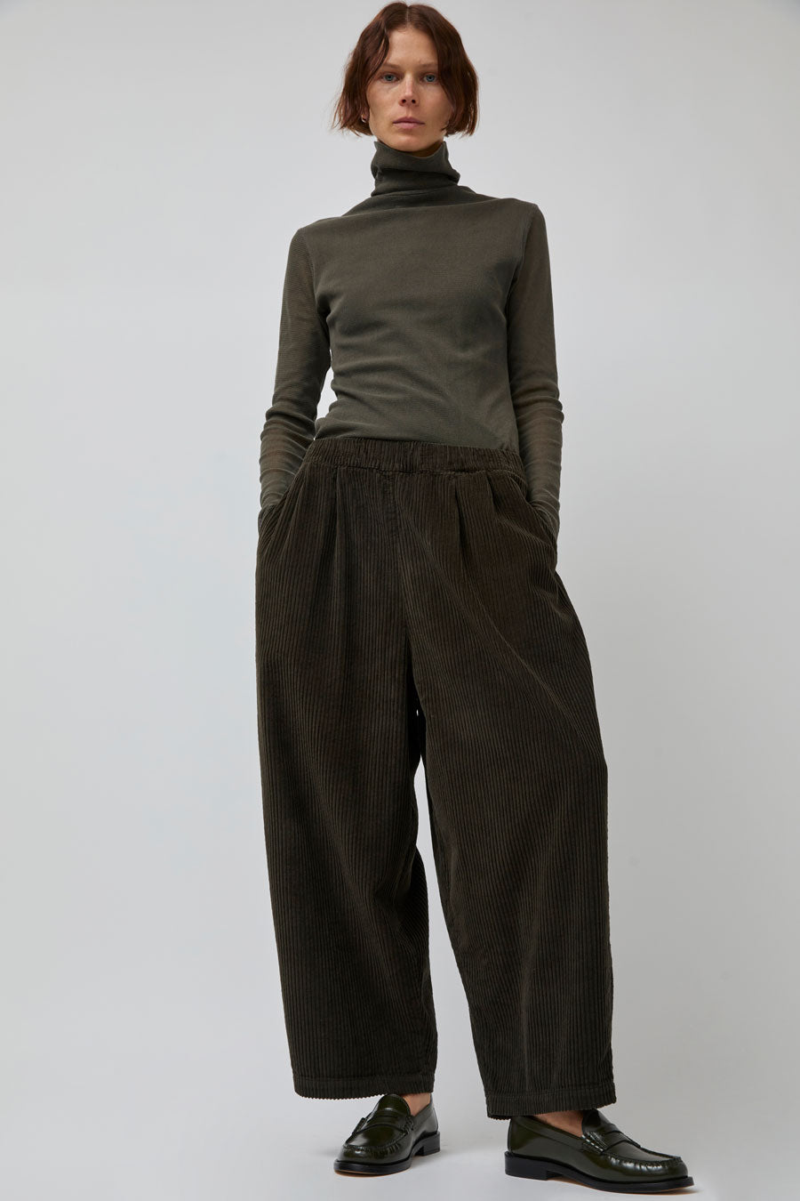 Black Crane Wide Pants in Dark Forest