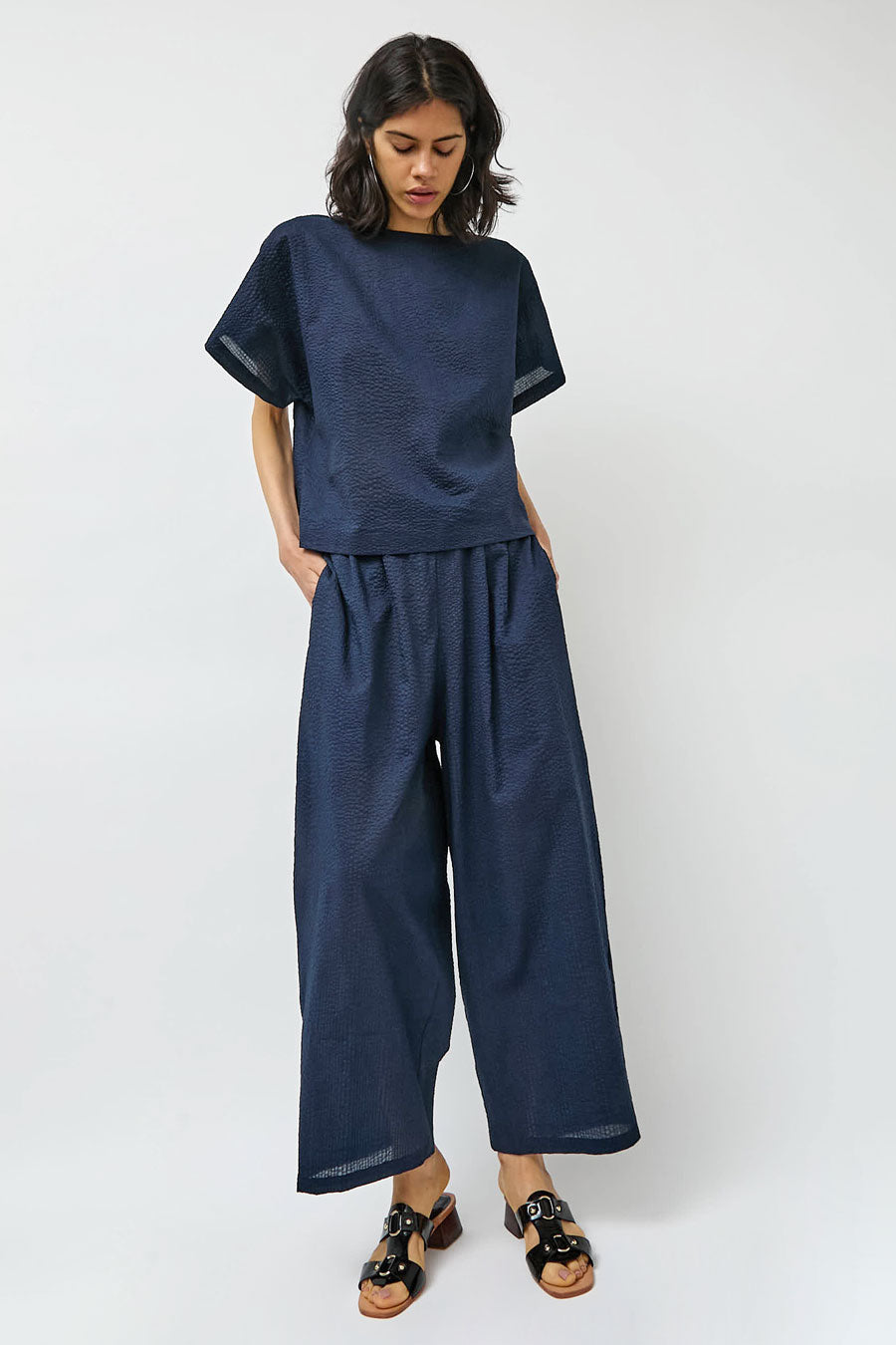 Black Crane Wide Pants in Navy