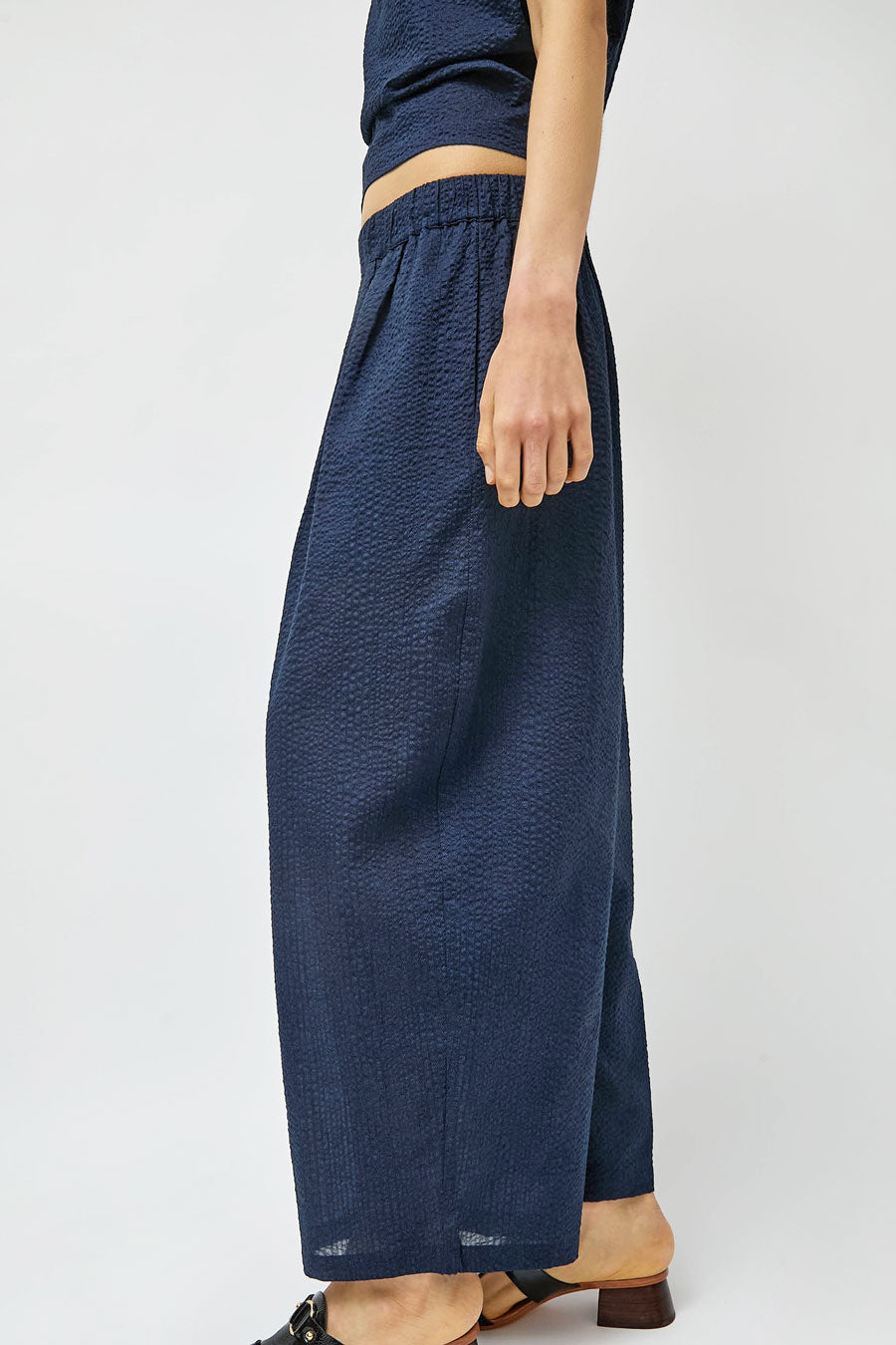 Black Crane Wide Pants in Navy