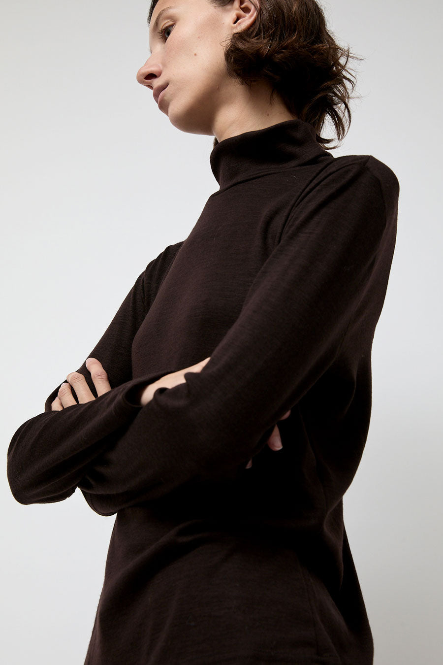 Black Crane Wool Turtle Neck in Cacao