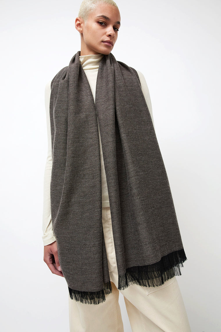 Black Crane Light Wool Wide Scarf in Grey