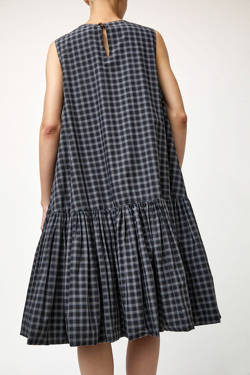 CORDERA Checked Balloon Dress in Navy and Orange